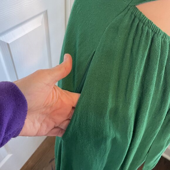 Lulu's Warm Afternoons Green Linen Tie-Back Midi Dress wPockets NWT - Picture 9 of 12